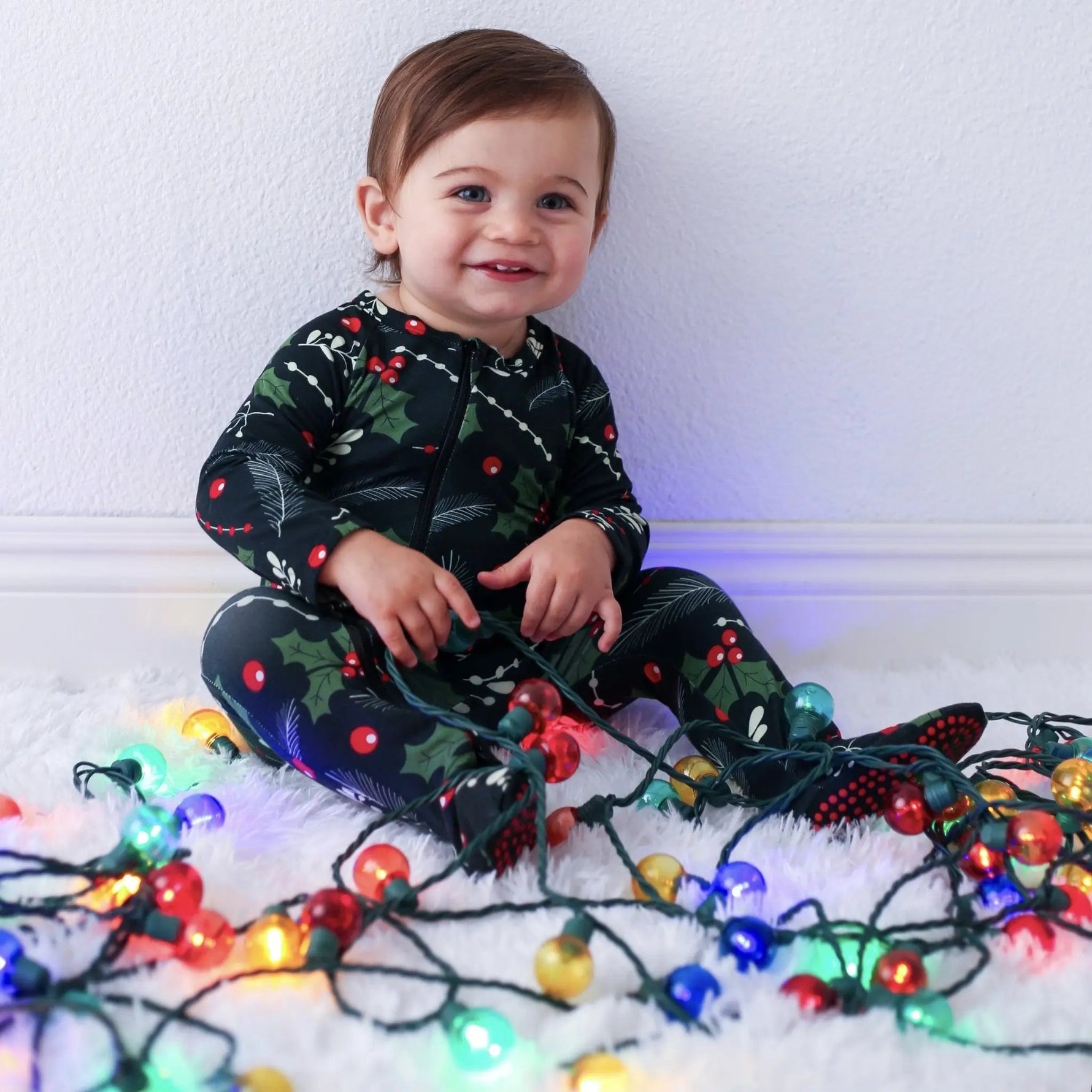 Bestaroo Holiday Nights Baby Footie With Zipper Front And Built In Fold Over - 