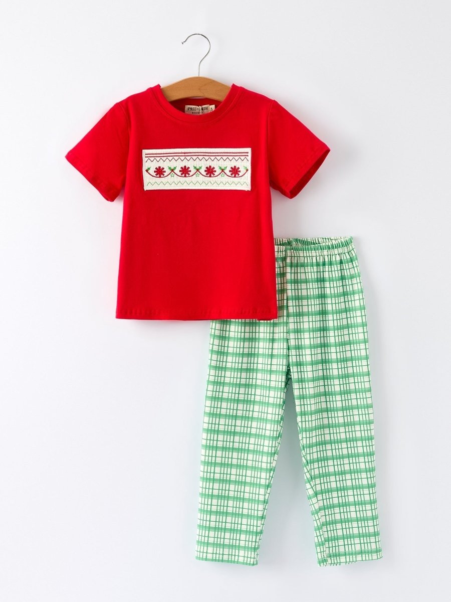 Rylee Faith Designs Holiday Plaid Pants Set With Red Tee By Rylee Faith - Everetts Place Boutique - 