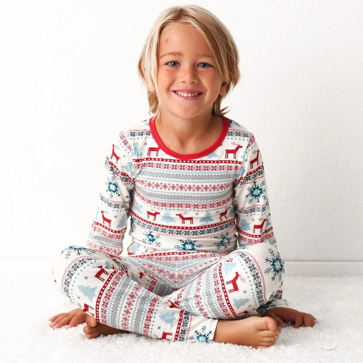 Bestaroo Holiday Reindeer Blue Pajama Set for Kids Lenzing Micromodal - 