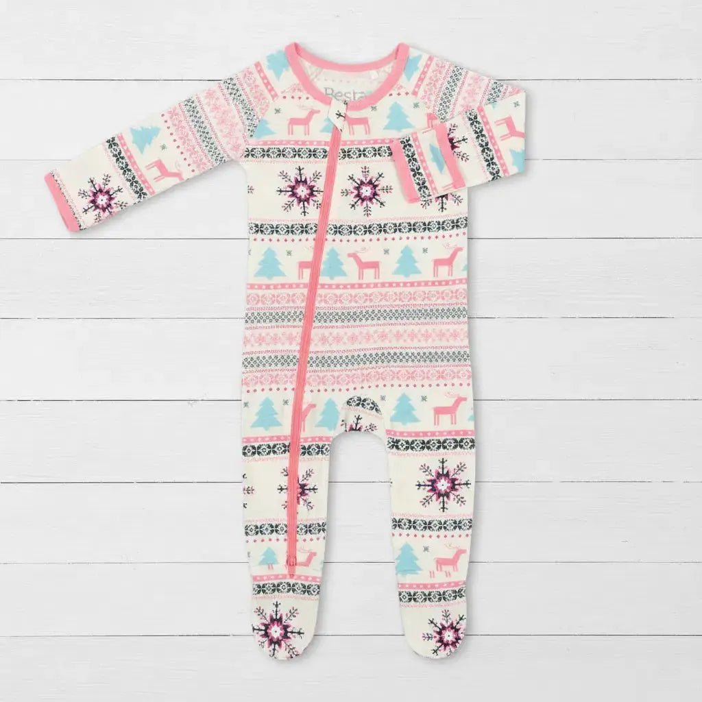 Bestaroo Holiday Reindeer Pink Footie - 