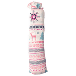 Pink swaddle blanket printed with holiday reindeer, spread out square to show the pattern