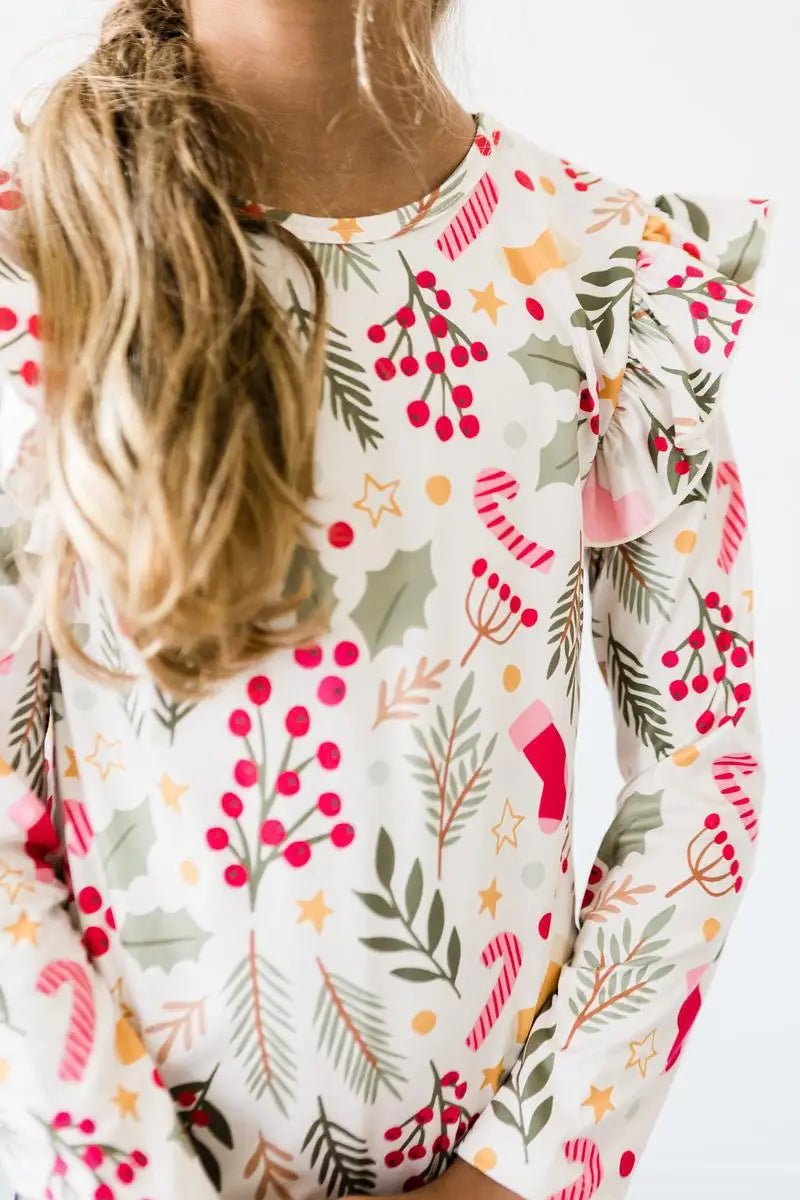Mila & Rose ® Holly Jolly Christmas L/S Ruffle Tee - 