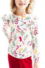 Mila & Rose ® Holly Jolly Christmas L/S Ruffle Tee - 