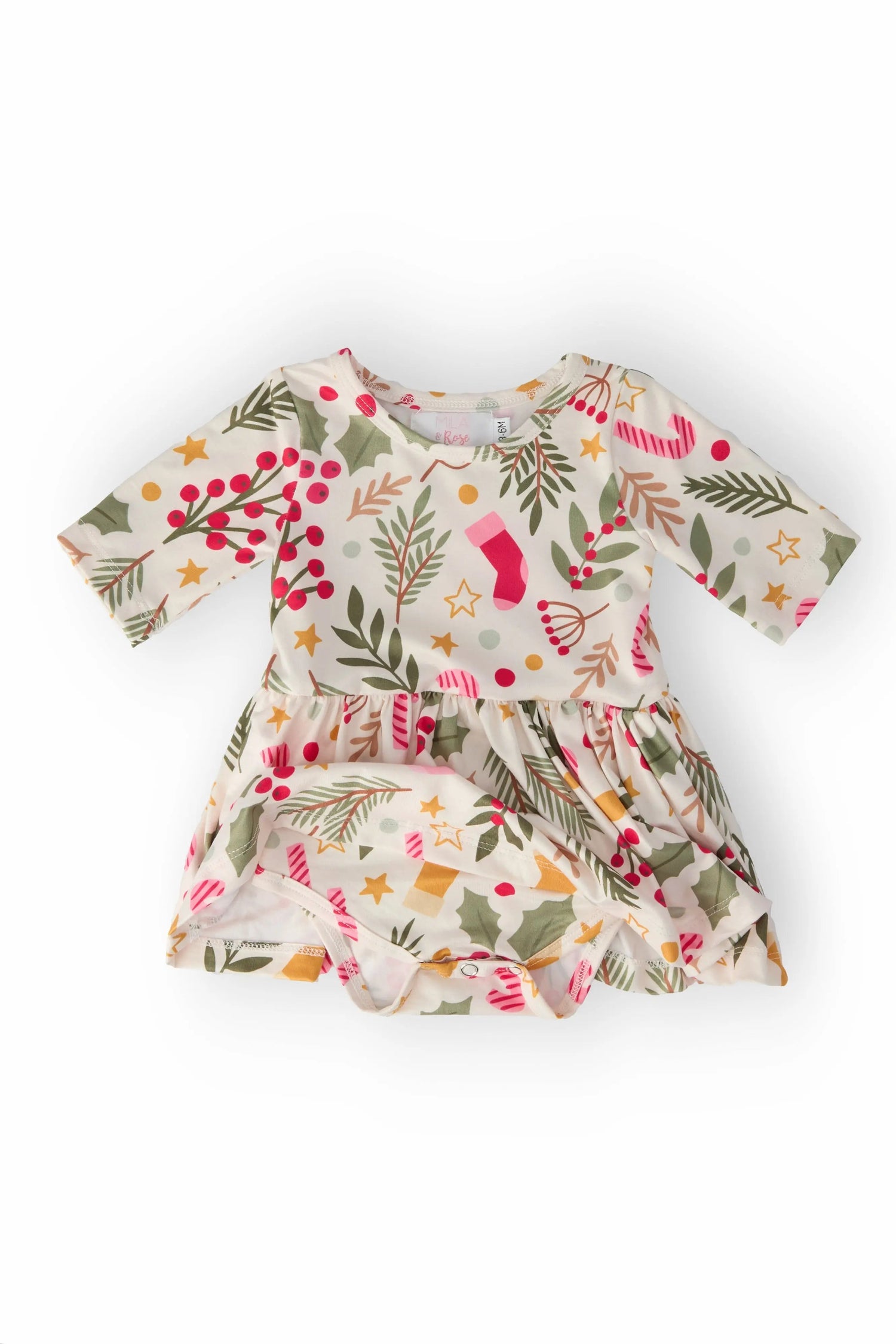 Mila & Rose ® Holly Jolly Christmas Three Quarter Sleeve Twirl Bodysuit For Babies - 