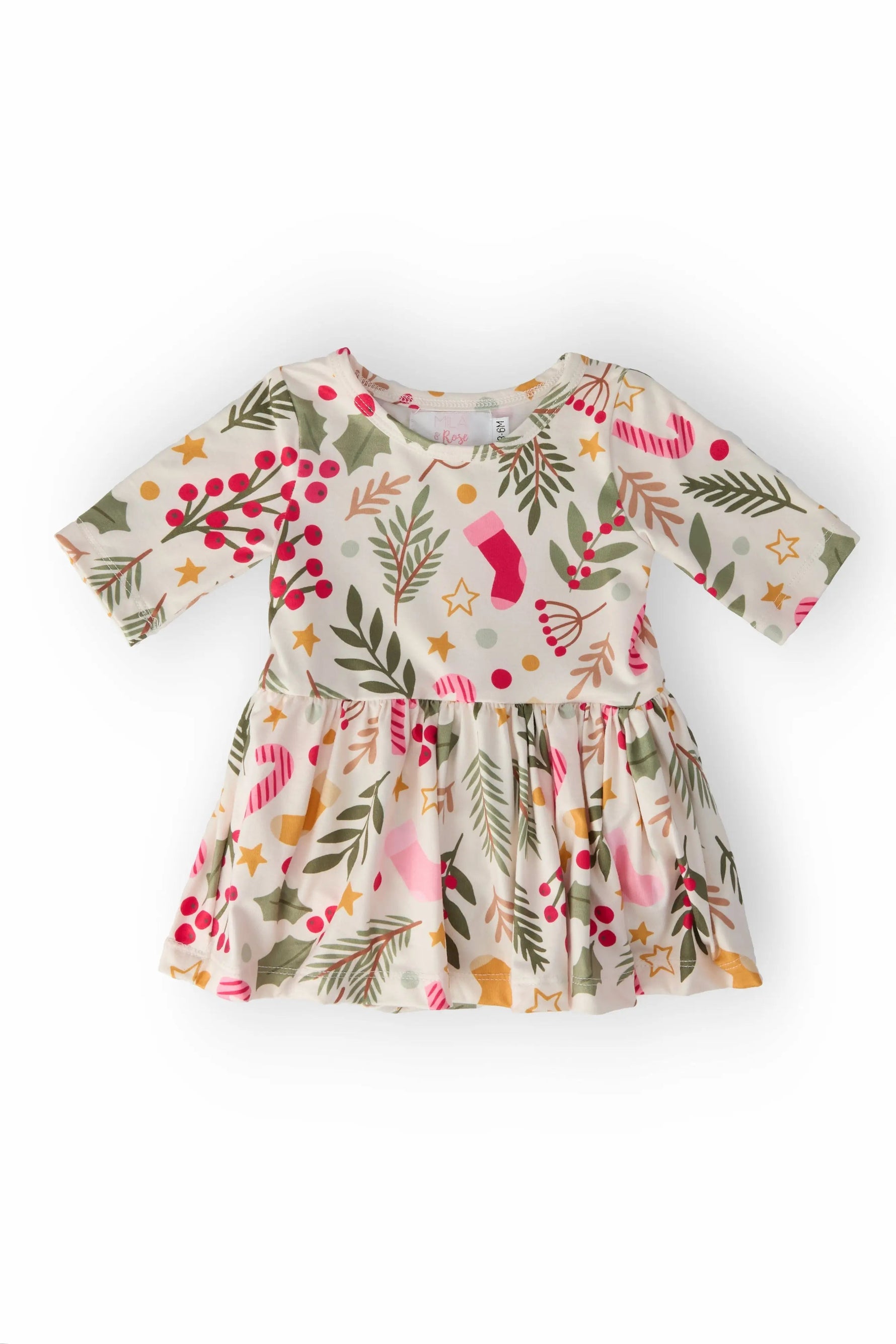 Mila & Rose ® Holly Jolly Christmas Three Quarter Sleeve Twirl Bodysuit For Babies - 