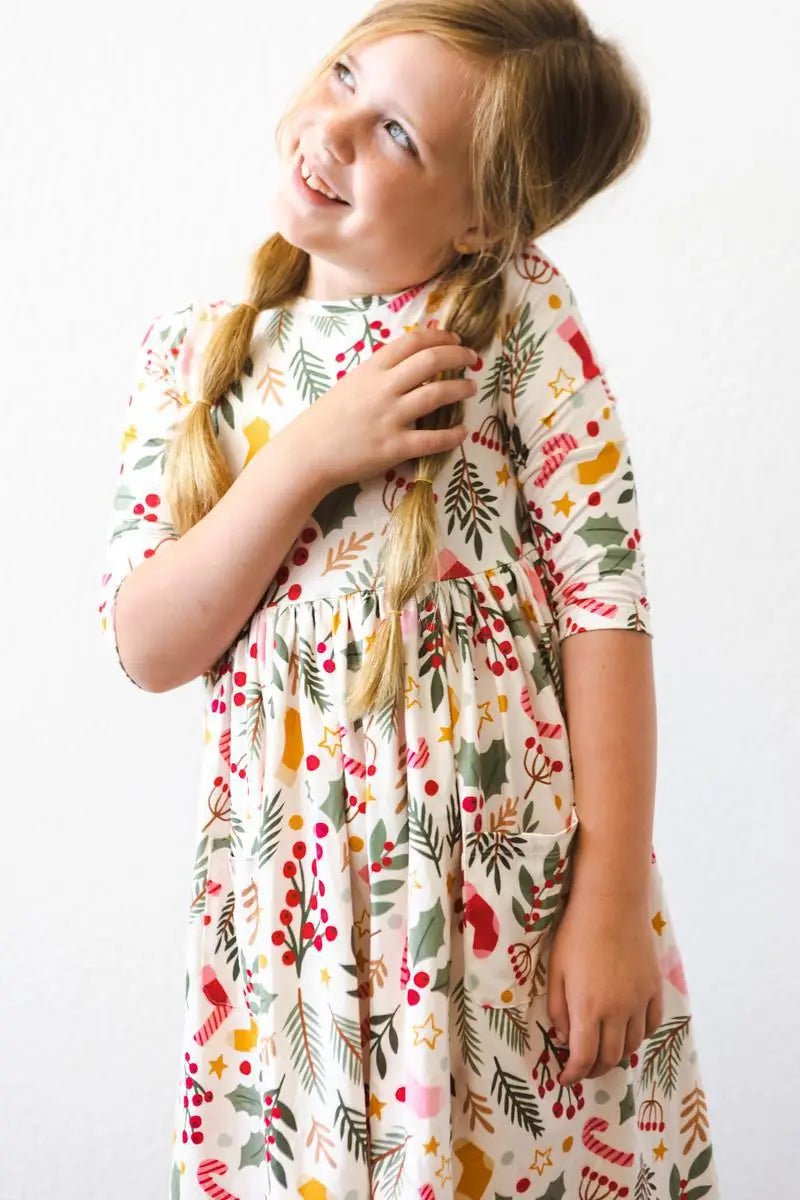 Mila & Rose ® Holly Jolly Christmas Twirl Dress Three Quarter Sleeve for Girls Mila and Rose - 