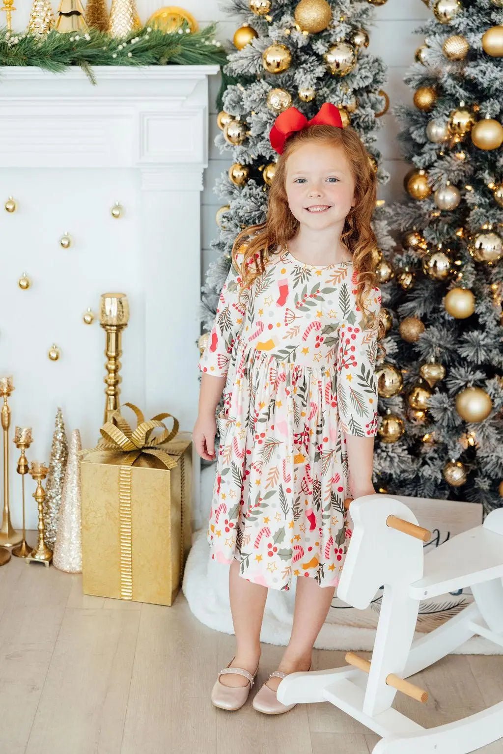 Mila & Rose ® Holly Jolly Christmas Twirl Dress Three Quarter Sleeve for Girls Mila and Rose - 