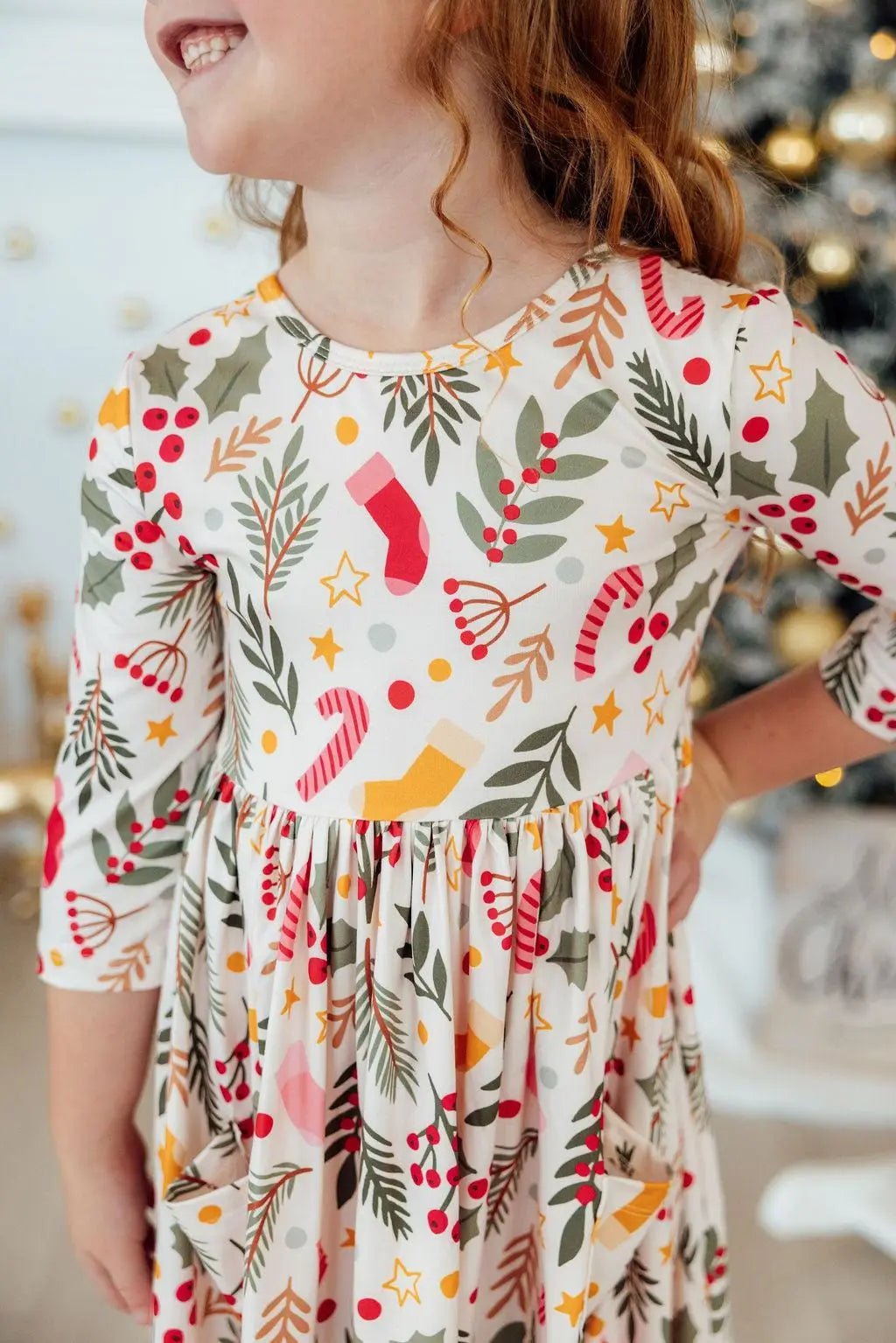 Mila & Rose ® Holly Jolly Christmas Twirl Dress Three Quarter Sleeve for Girls Mila and Rose - 