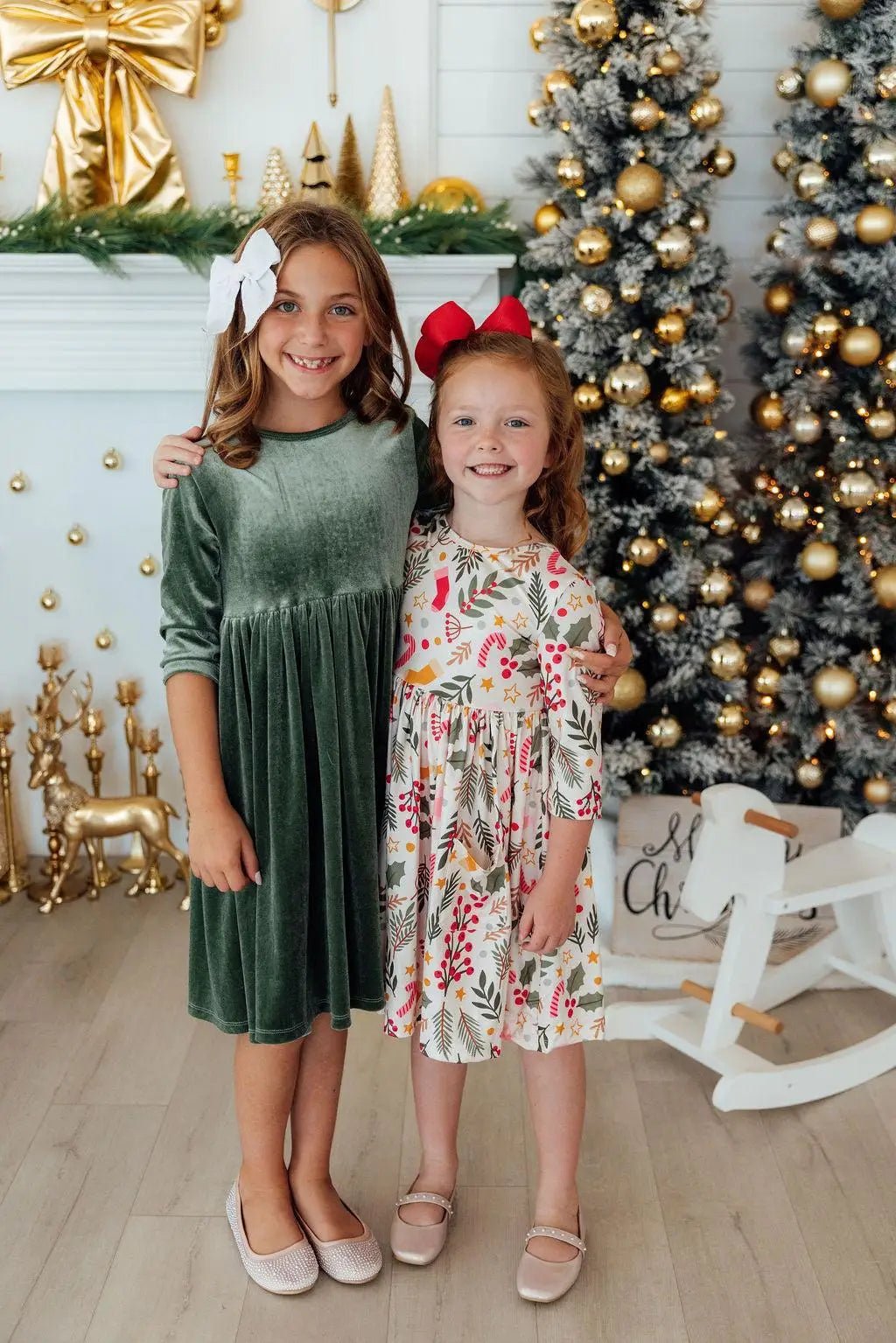 Mila & Rose ® Holly Jolly Christmas Twirl Dress Three Quarter Sleeve for Girls Mila and Rose - 