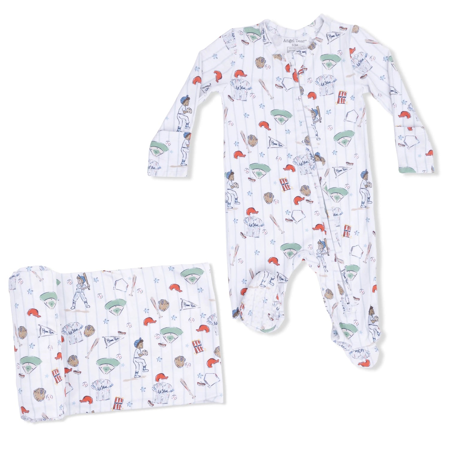 Angel Dear Home Run Baseball - 2 Way Zipper Footie & Swaddle - 