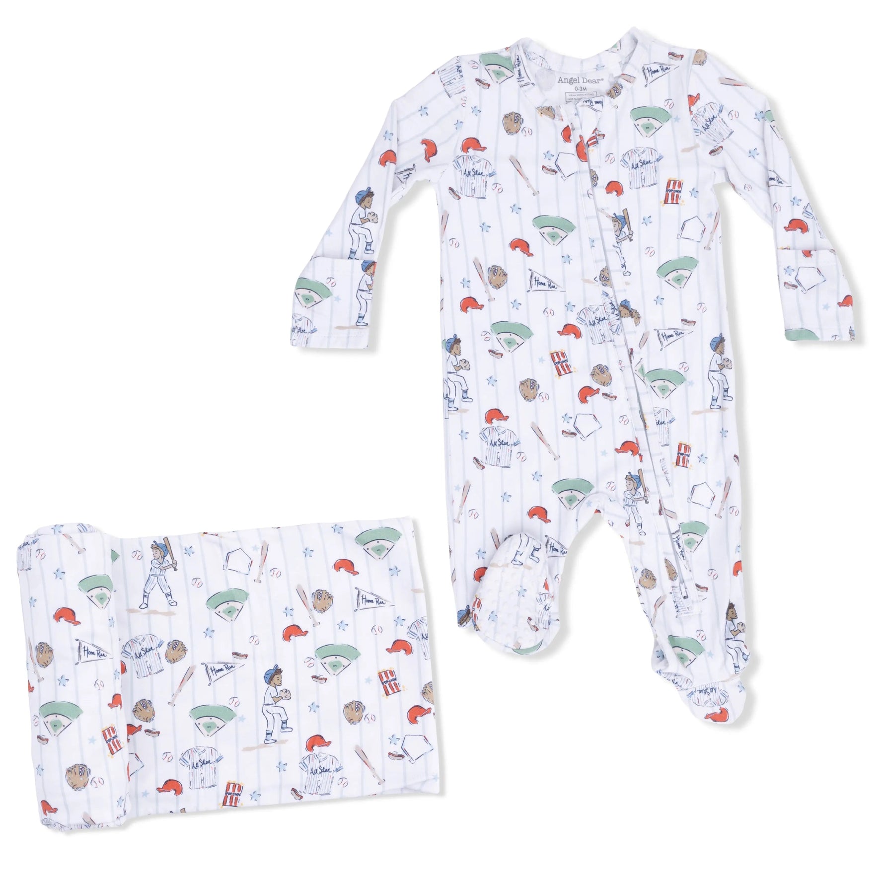 Angel Dear Home Run Baseball - 2 Way Zipper Footie & Swaddle - 