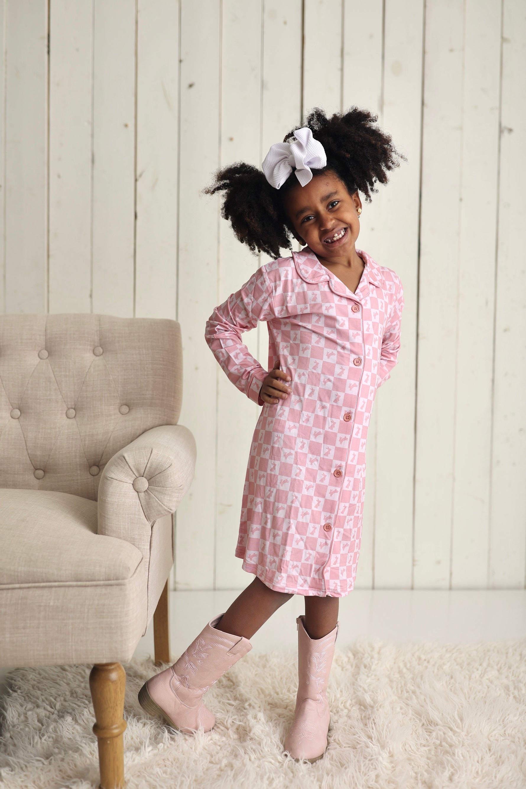 DREAM BIG LITTLE CO HOPPITY BLUSH CHECKERS GIRL'S DREAM GOWNEveretts Place