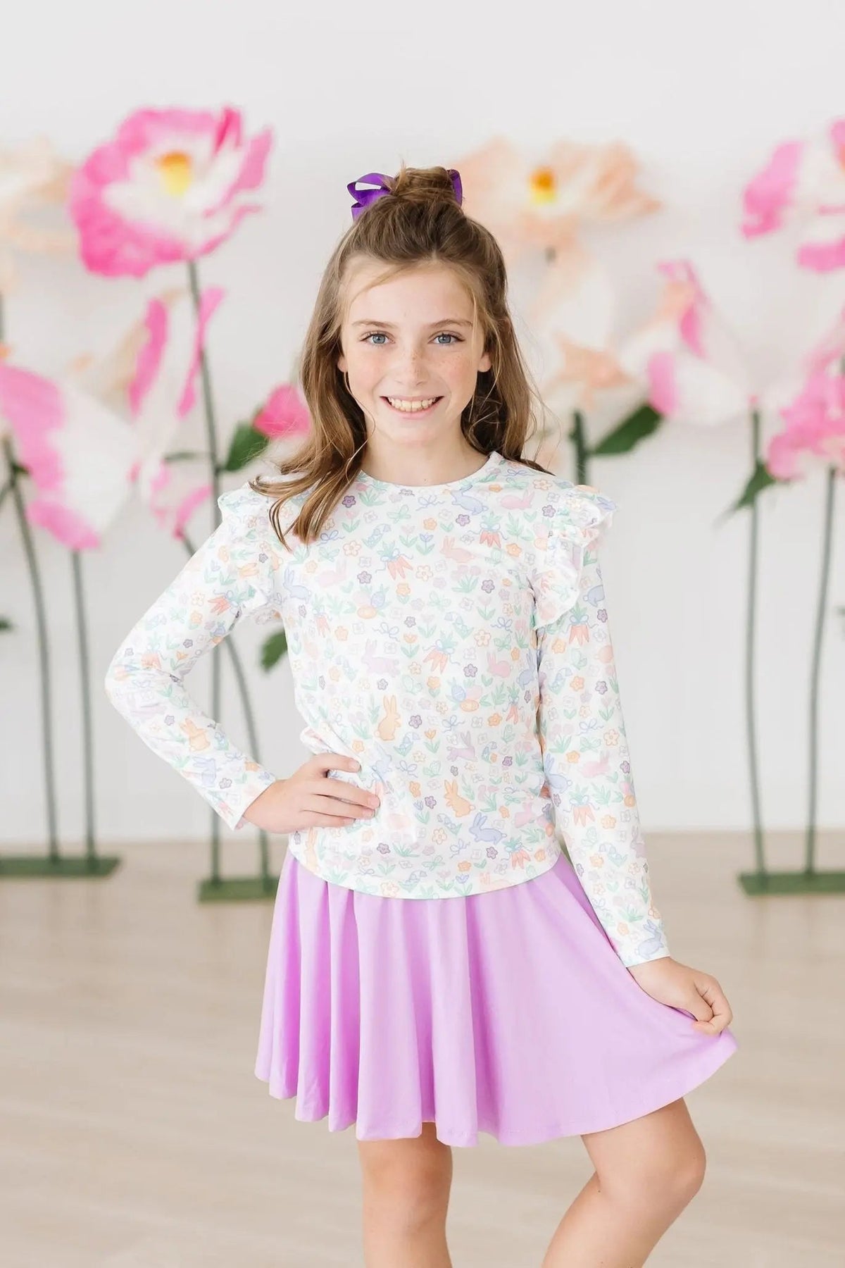 Mila & Rose ® Hoppy Easter L/S Ruffle Tee - 