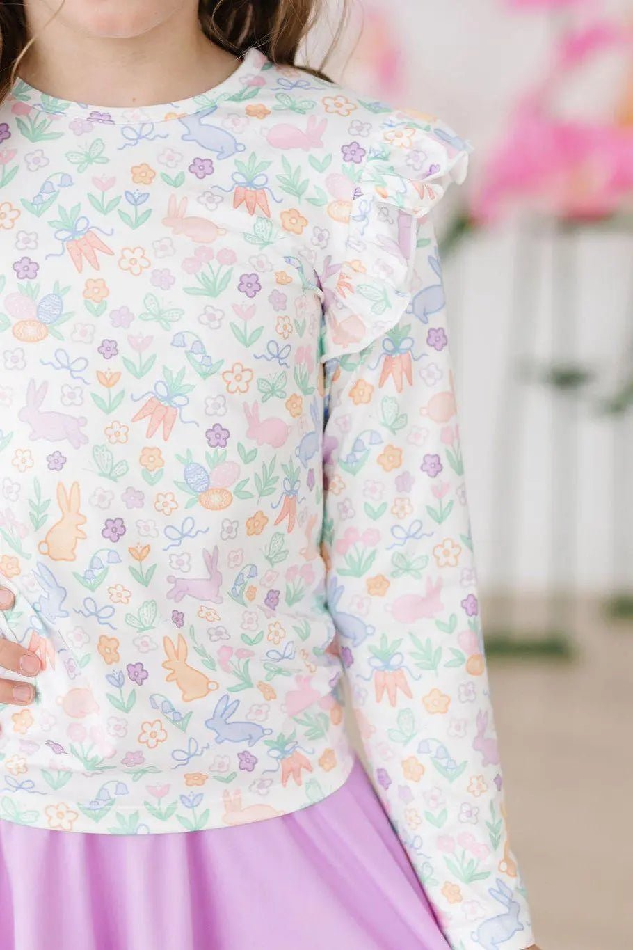Mila & Rose ® Hoppy Easter L/S Ruffle Tee - 