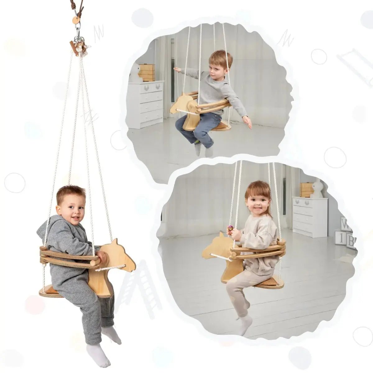 Goodevas Horse Rope Swing Montessori Toy for Kids with Sturdy Birch Plywood and Durable Multifilament Polypropylene Rope - Everetts Place Boutique - 