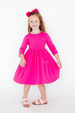 Mila & Rose ® Hot Pink 3/4 Sleeve Pocket Twirl Dress - 