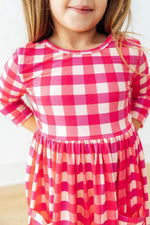 Mila & Rose ® Hot Pink Gingham 3/4 Sleeve Pocket Twirl Dress - 
