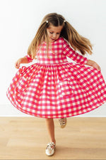 Mila & Rose ® Hot Pink Gingham 3/4 Sleeve Pocket Twirl Dress - 