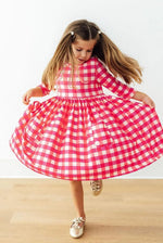 Mila & Rose ® Hot Pink Gingham 3/4 Sleeve Pocket Twirl Dress - 