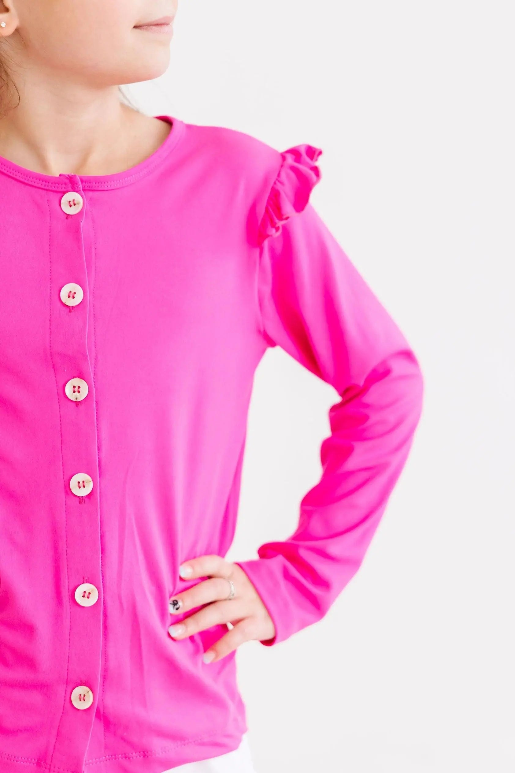Hot Pink Ruffle Cardigan - Pink, Child, Baby & Toddler Clothing, Button, Long-sleeved T-shirt | Everetts Place