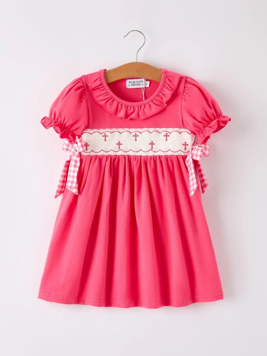 Rylee Faith Designs Hot Pink Smocked Church Bishop Christening Dress for Baby Girls - Everetts Place Boutique - 