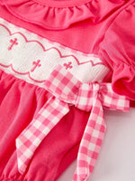 Rylee Faith Designs Hot Pink Smocked Church Bishop Christening Romper - Everetts Place Boutique - 