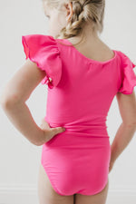 Mila & Rose ® Hot Pink S/S Flutter Sleeve LeotardEveretts Place