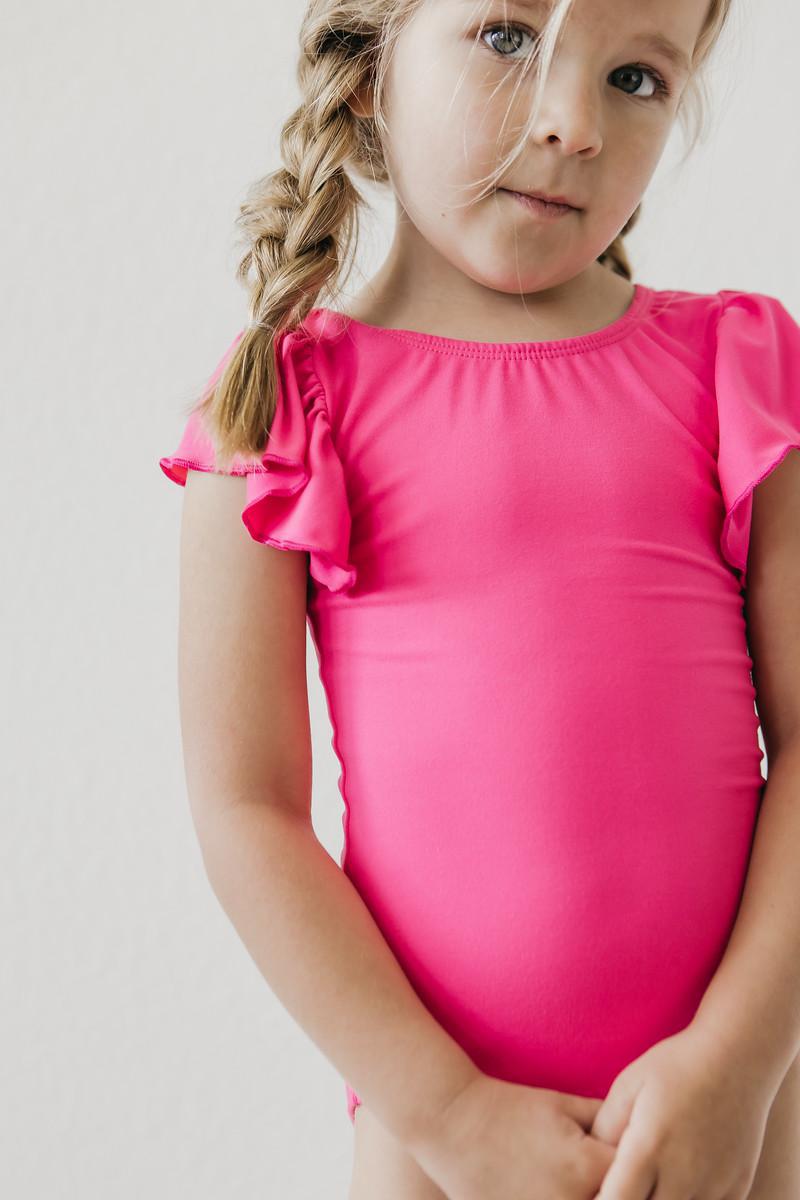Mila & Rose ® Hot Pink S/S Flutter Sleeve LeotardEveretts Place