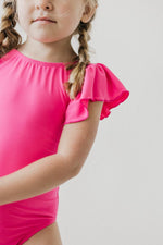 Mila & Rose ® Hot Pink S/S Flutter Sleeve LeotardEveretts Place