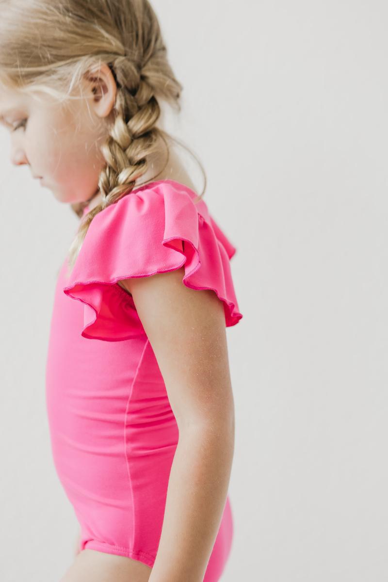 Mila & Rose ® Hot Pink S/S Flutter Sleeve LeotardEveretts Place