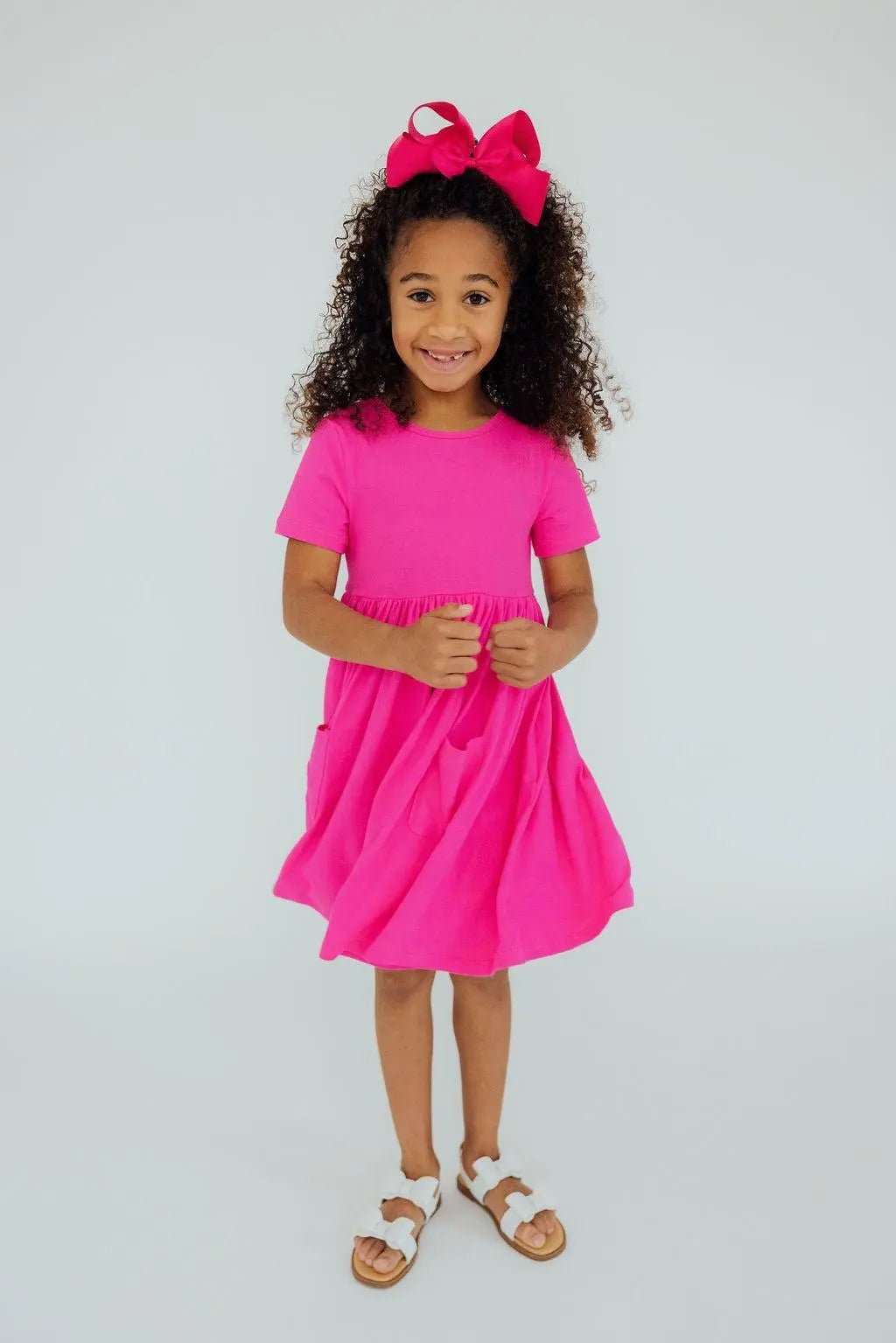 Hot Pink S/S Pocket Twirl Dress - Baby & Toddler Clothing, Pink, Day Dress, Dress, Facial expression | Everetts Place