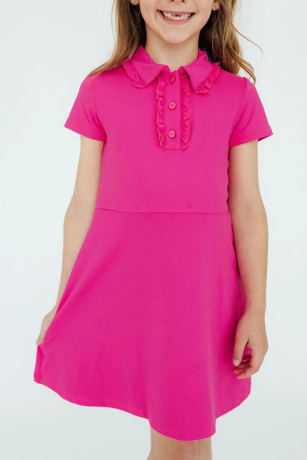 Hot Pink S/S Polo Dress - Collar, Dress, Day Dress, One-piece garment, Pink | Everetts Place