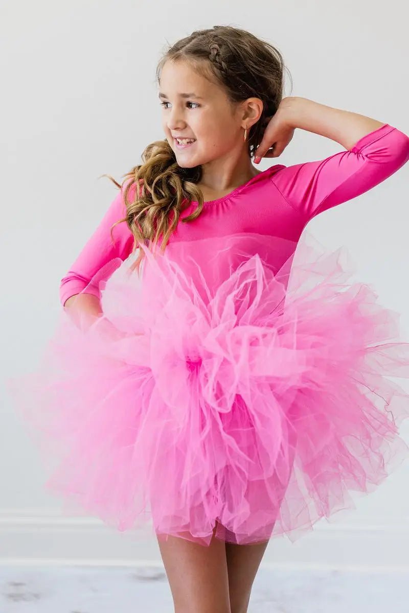 Mila & Rose ® Hot Pink Three Quarter Tutu Leotard for Girls Dance Class and Everyday Play - 