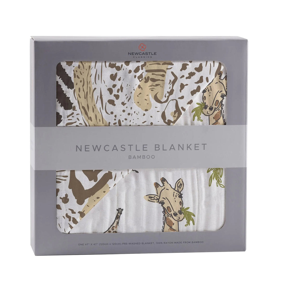 Newcastle Classics Hungry Giraffe and Animal Print Bamboo Muslin Newcastle Blanket - 