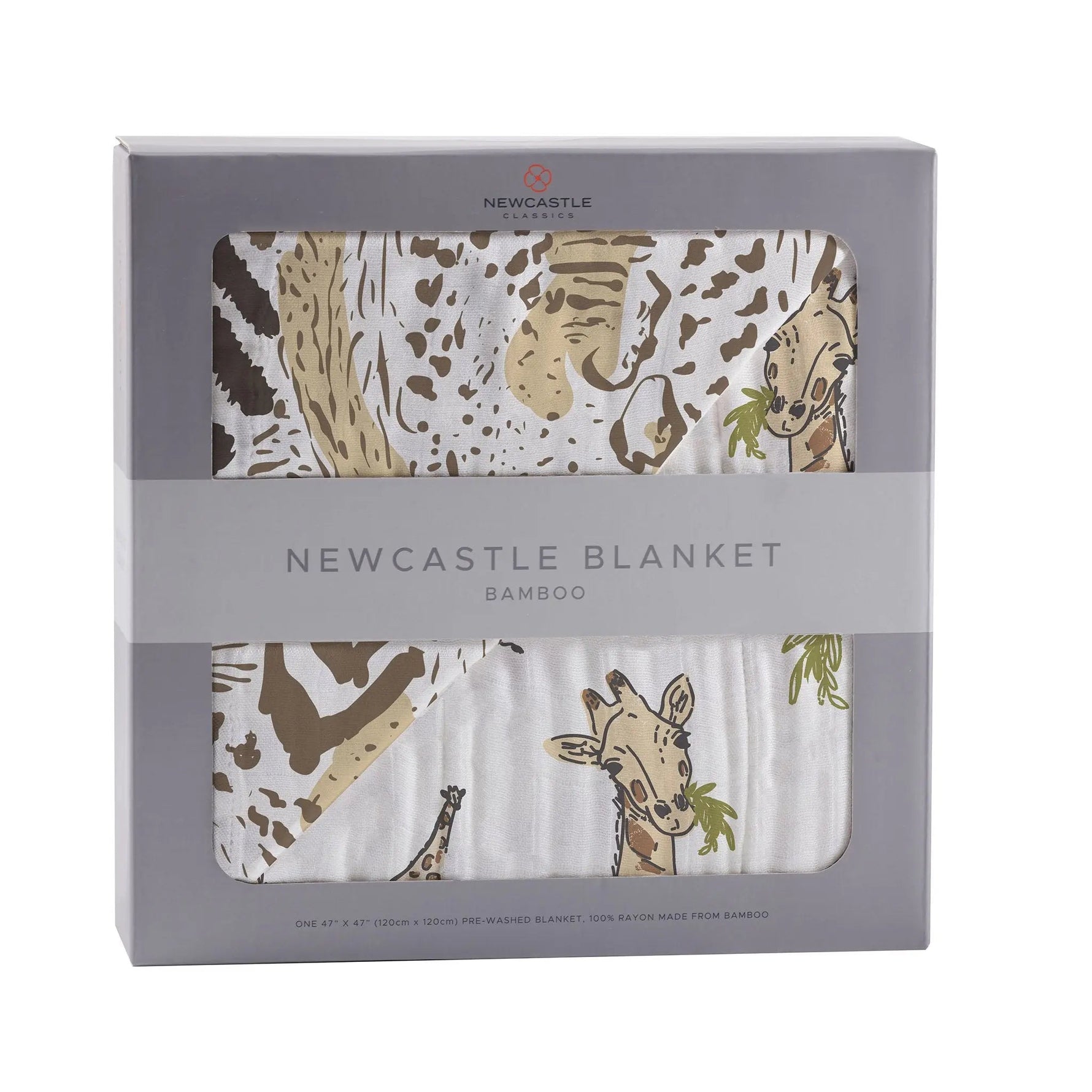 Newcastle Classics Hungry Giraffe and Animal Print Bamboo Muslin Newcastle Blanket - 