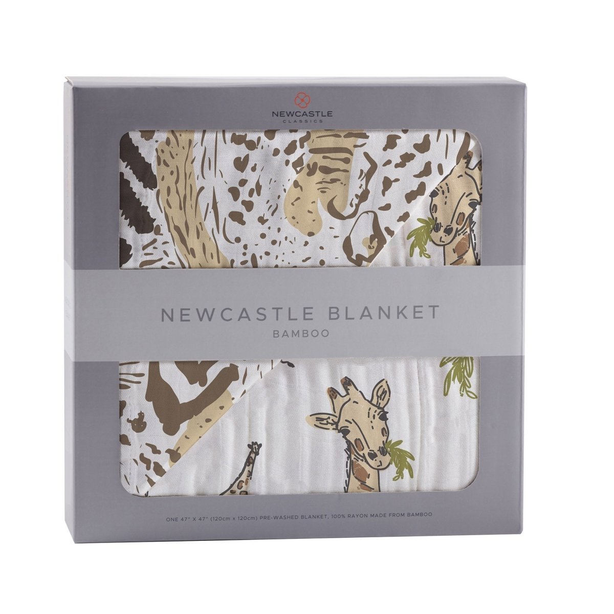 Newcastle Classics Hungry Giraffe Bamboo Muslin Blanket with Animal Print for Cozy Comfort - 