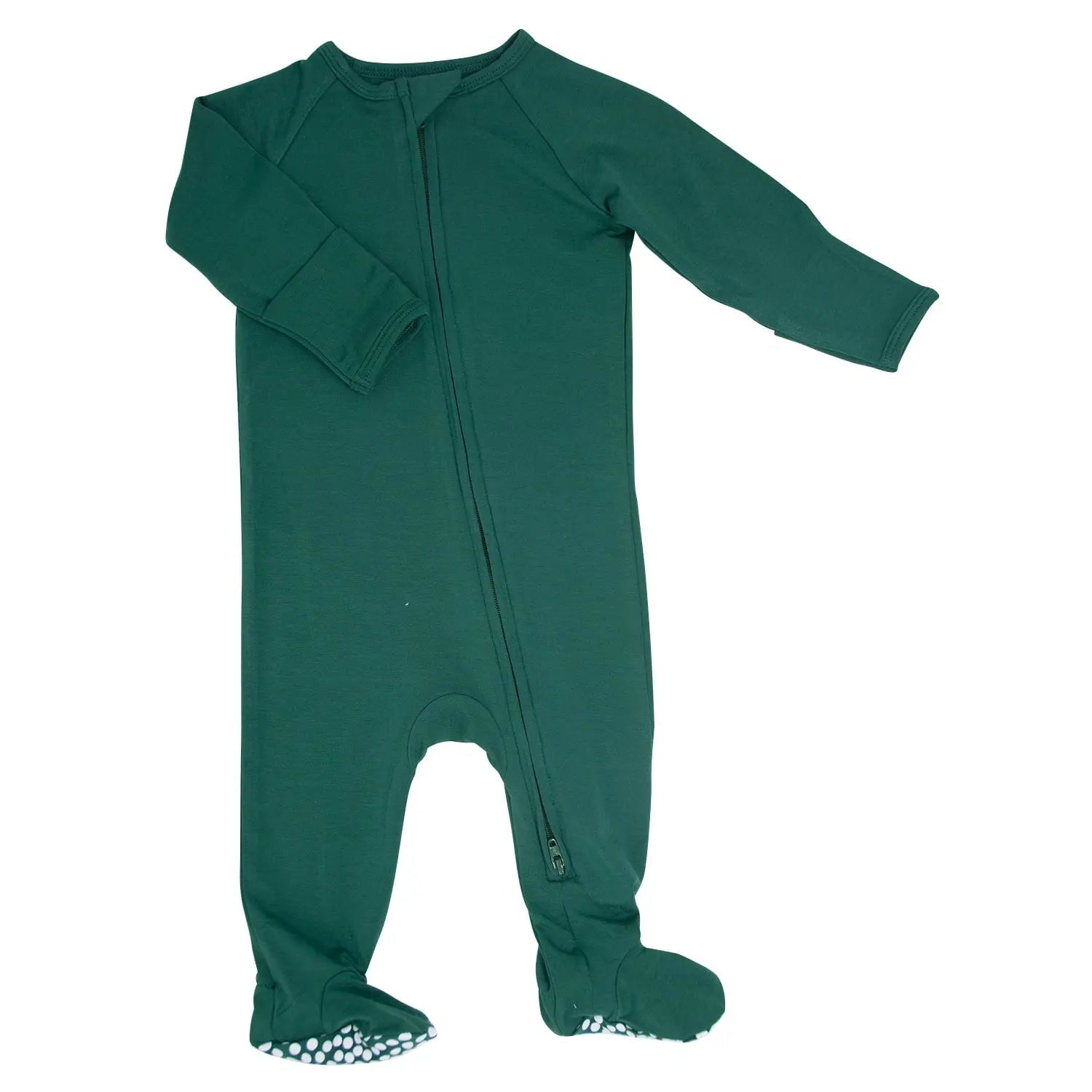 Sweet Bamboo Hunter Green Zipper Footie - 