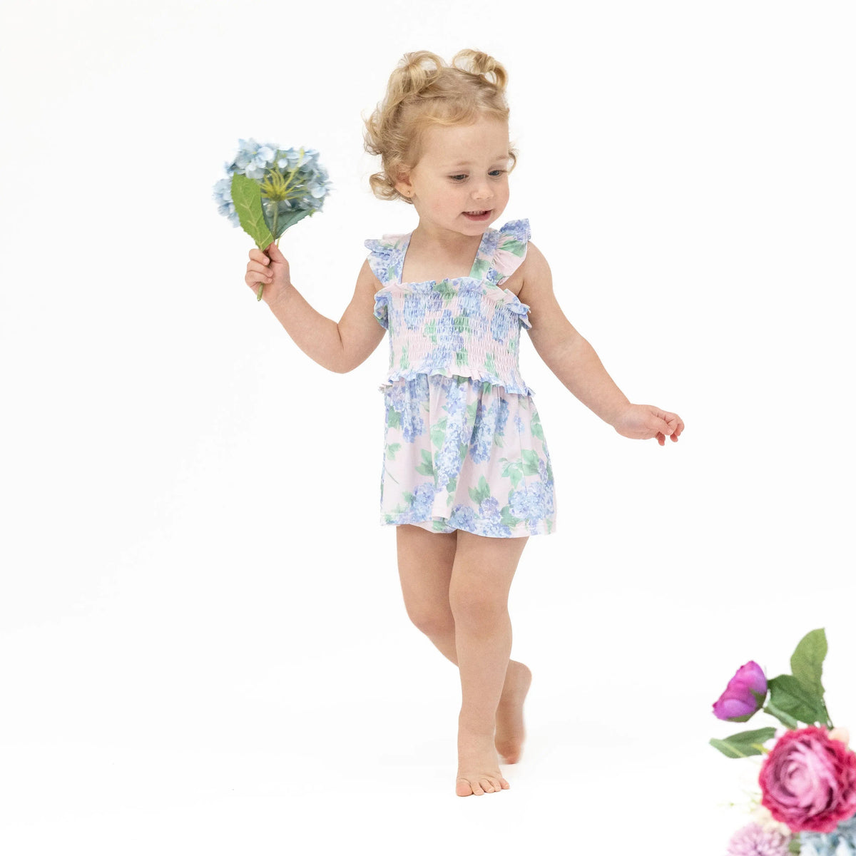Angel Dear Hydrangeas - Smocked Top with Bloomer - 