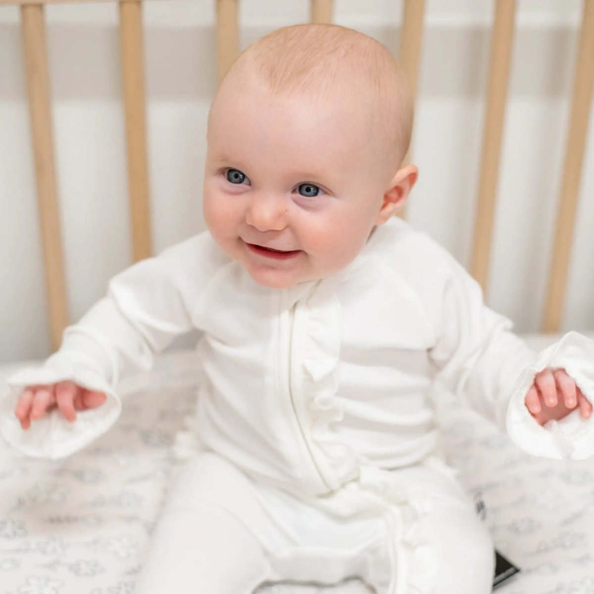 Sweet Bamboo Hypoallergenic Ruffle Footie with 2 Way Zipper for Baby Girls - 