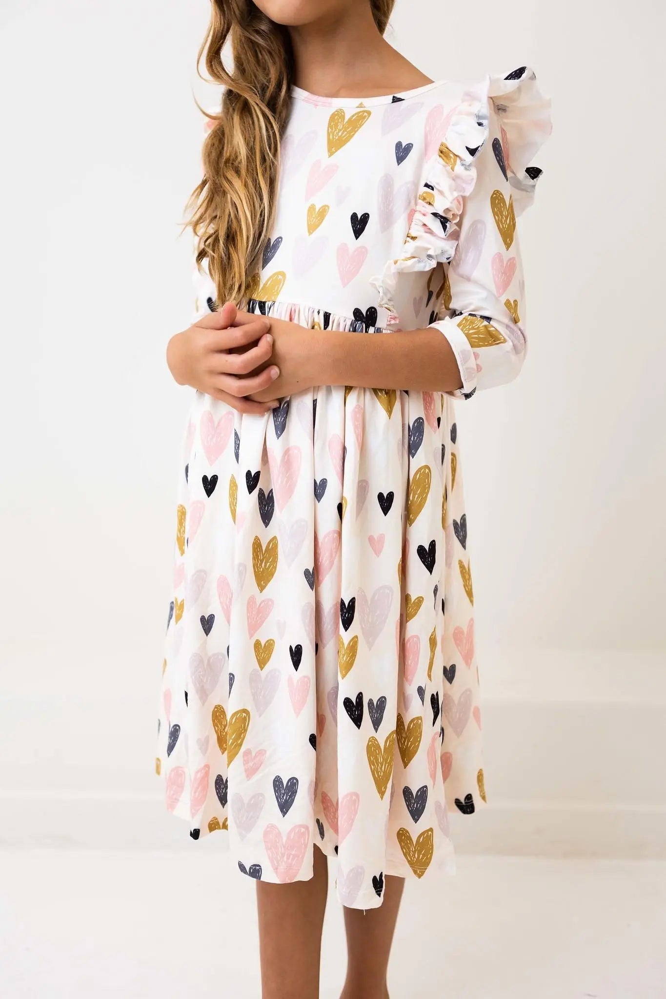 Mila & Rose ® I Heart You 3/4 Sleeve Ruffle Twirl Dress - 