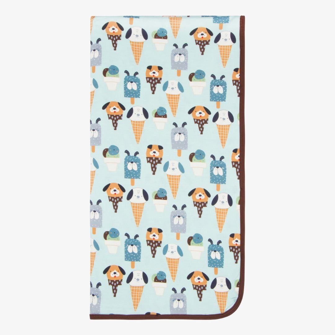 Ice Cream Paw-ty Blue Bamboo Swaddle Blanket