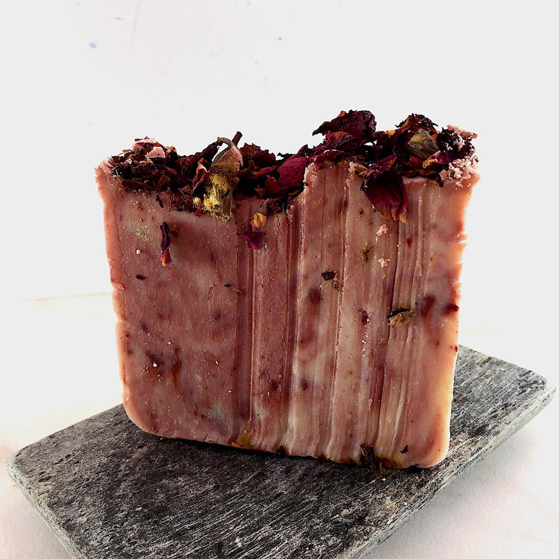 Rose Garden Organic Soap with rose petals and pink clay, vegan, palm-free.