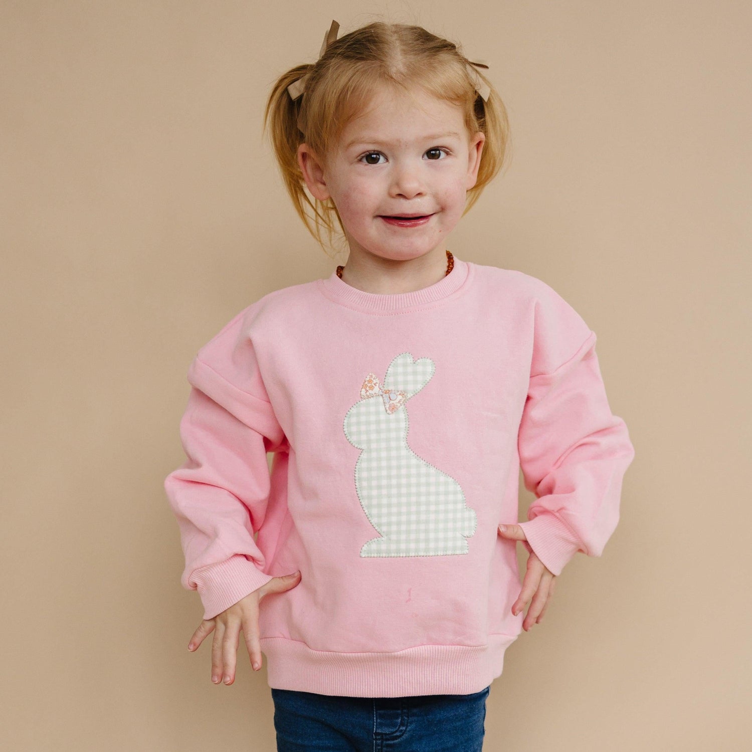 Applique Bunny Crewneck Sweatshirt - Baby Toddler Kids Girls - Easter Outfit by Little Joy Co. at Everetts Place