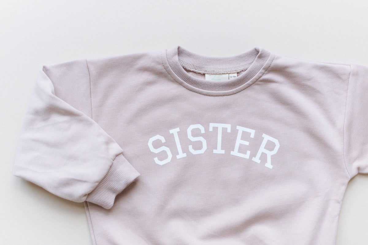 Sister Graphic Crewneck Sweatshirt: French Terry Outfit by Little Joy Co. at Everetts Place