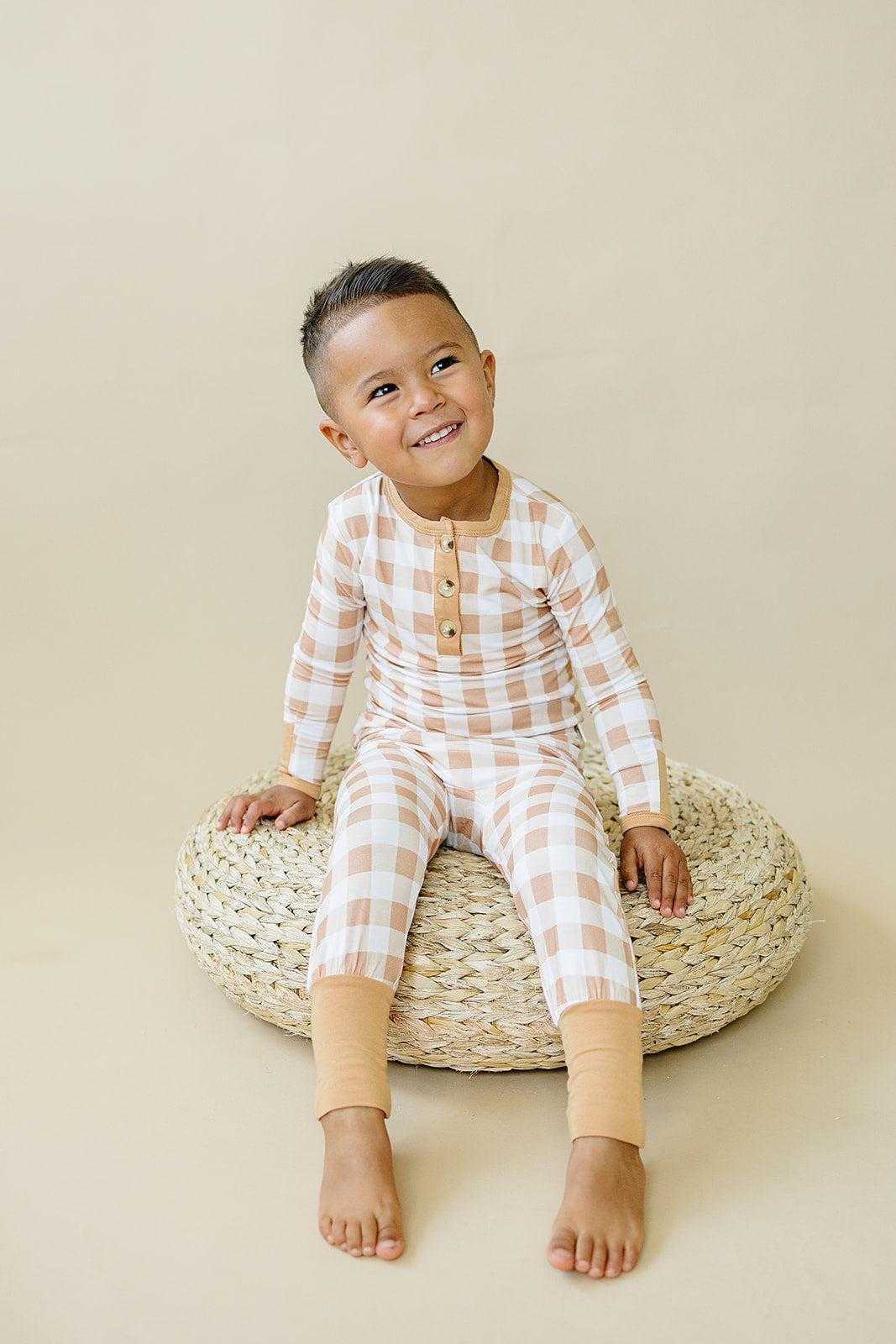 Golden Gingham 2pc Henley Bamboo Pajamas - Fall & Halloween Soft Baby PJs