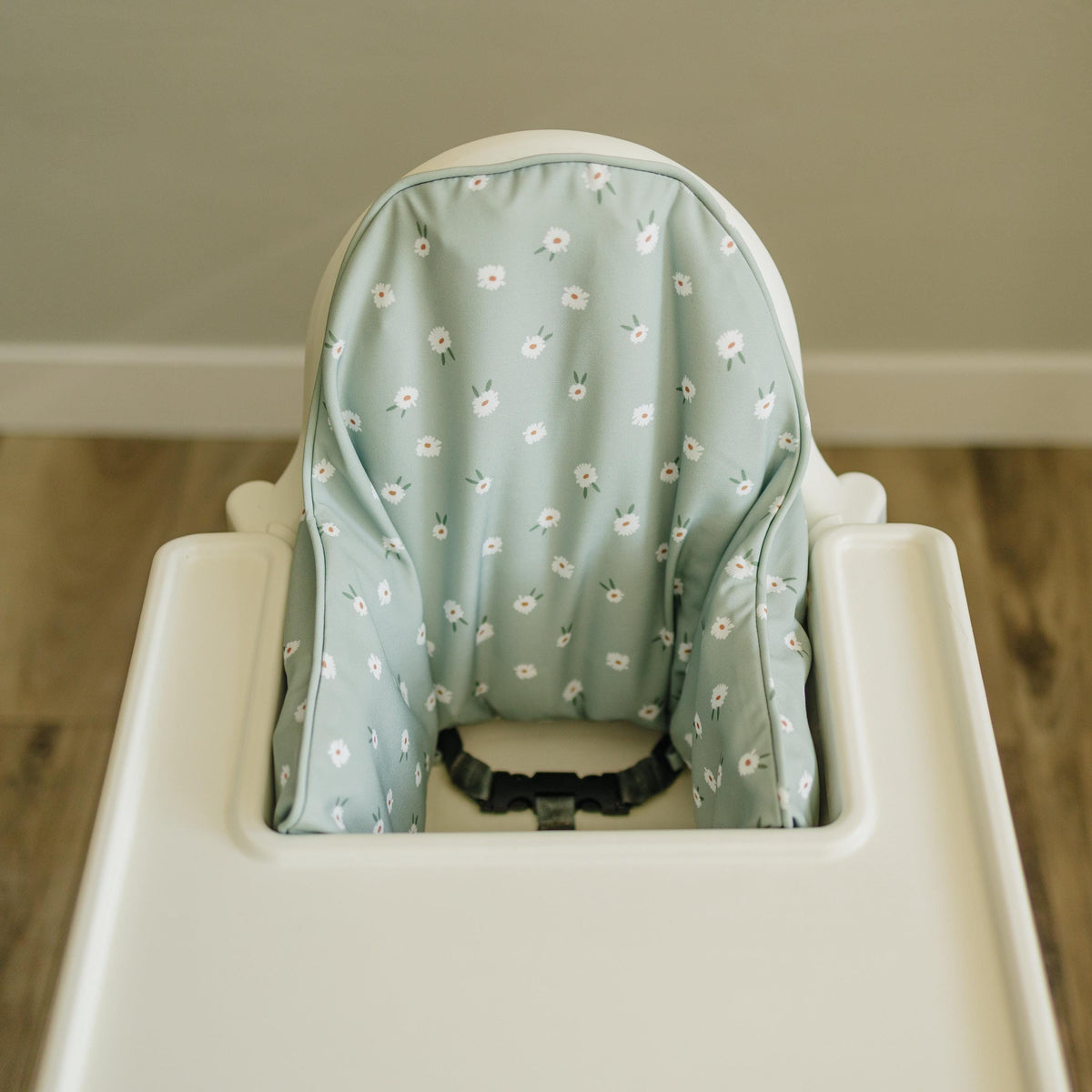 Sage Daisy print IKEA Antilop high chair cushion cover for baby.