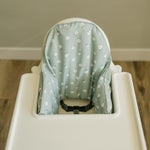 Sage Daisy print IKEA Antilop high chair cushion cover for baby.