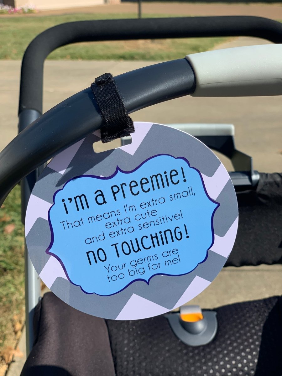 Three Little Tots I'm A Preemie Boy No Touching Baby Car Seat Sign Tag - 