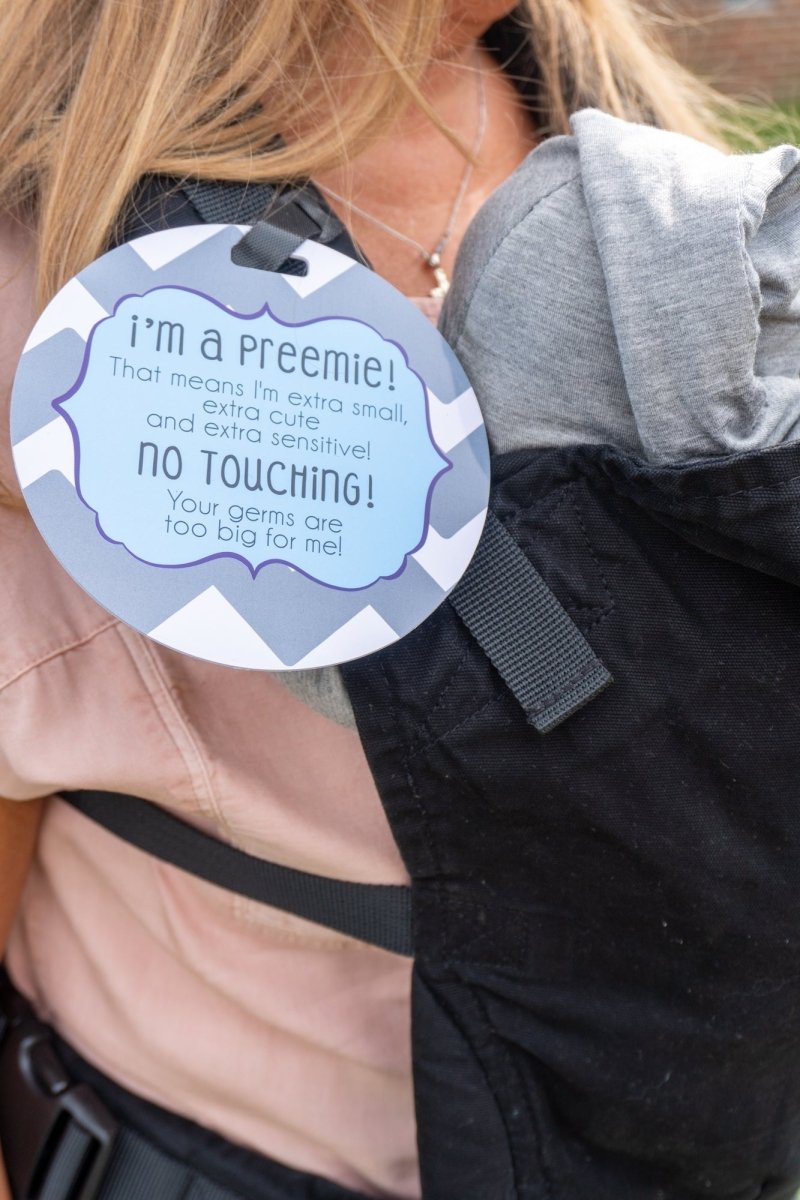 Three Little Tots I'm A Preemie Boy No Touching Baby Car Seat Sign Tag - 