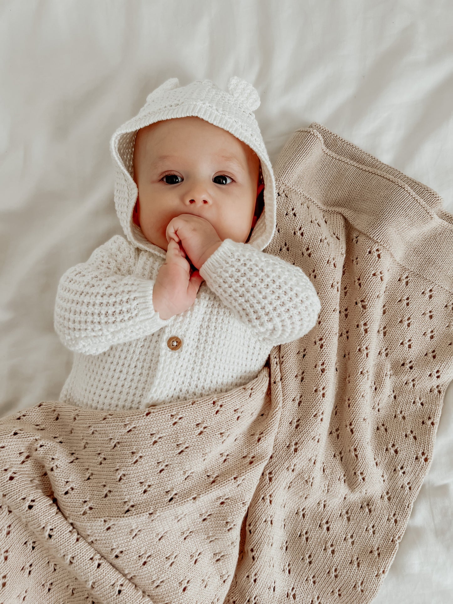 Toffee Pointelle Knit Baby Blanket By Little Mae Co Little Mae & Co Everetts Place: Online Boutique